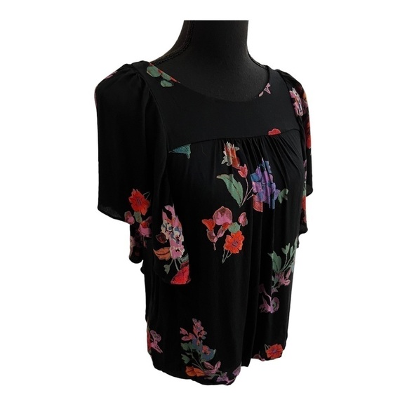 Anthropologie Maeve Black Floral Flutter Sleeve Blouse S - Picture 4 of 10